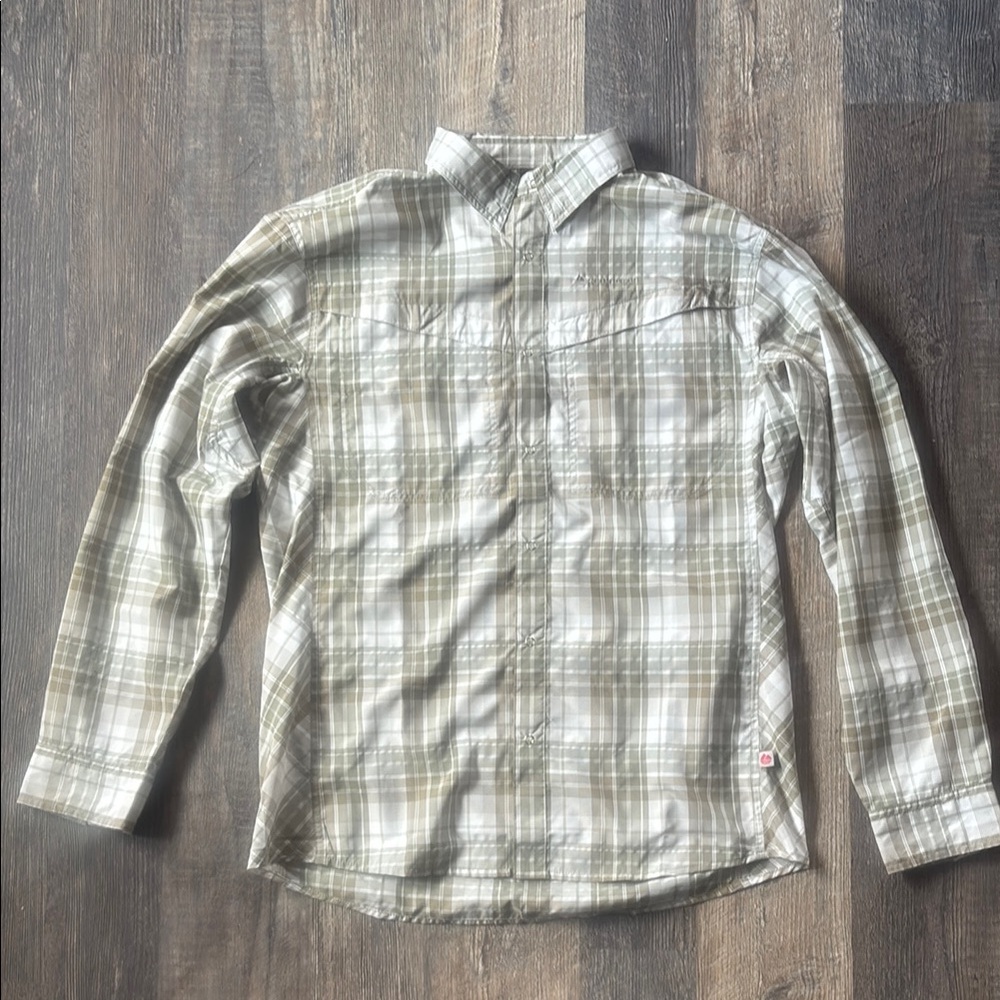 Redington Men's Plaid Shirt - Green white tan size medium fishing tech shirt